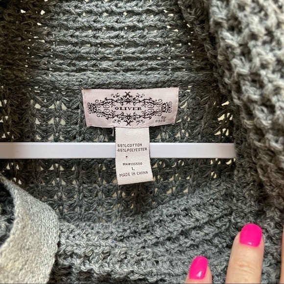 Oliver by Escio Cardigan Sweater Asymmetric  Gray Loose Knit Wrap Size Large - Picture 5 of 5